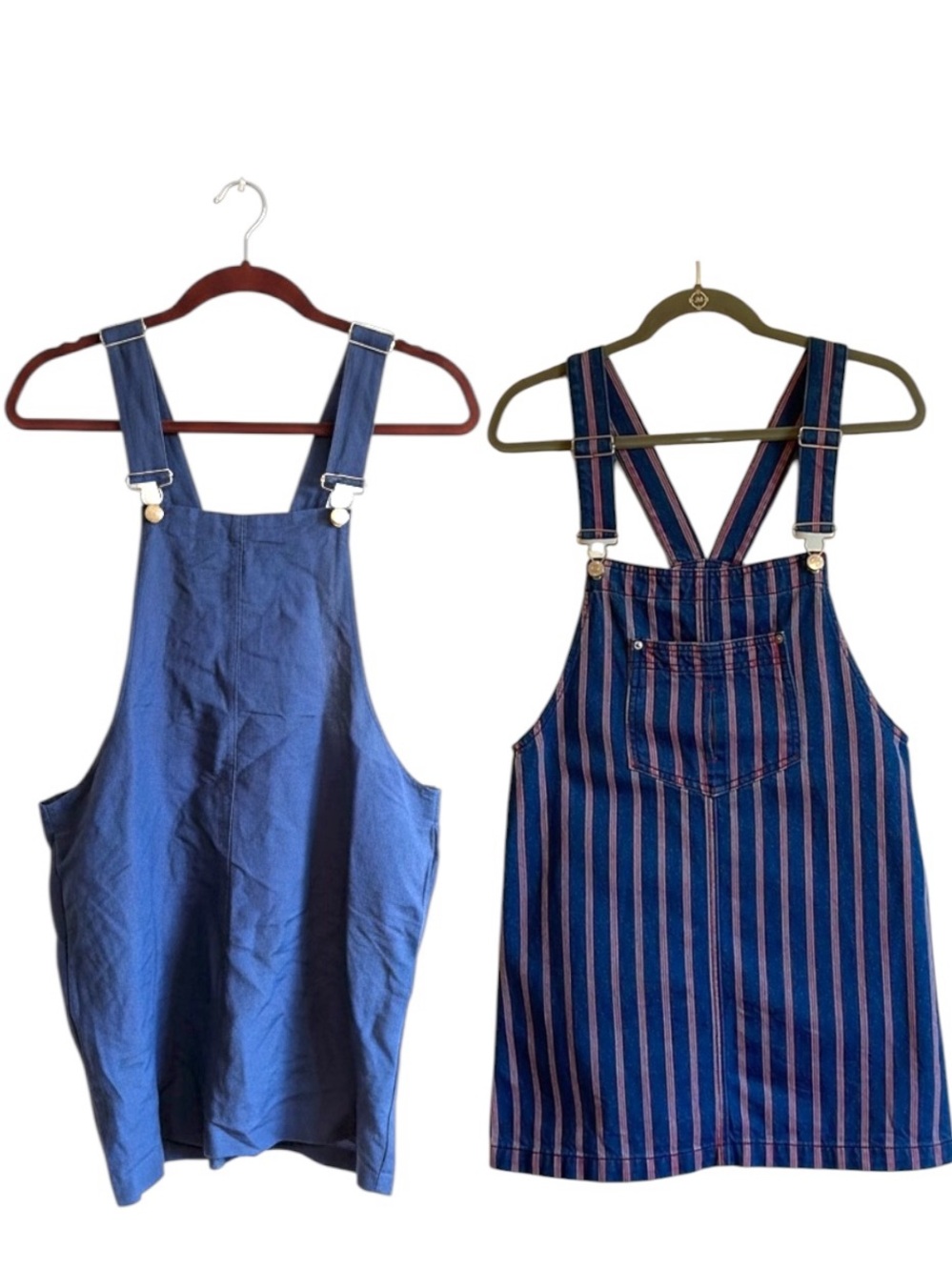 BDG Bib Overall Skirtall Dress Med Blue Linen Blend Stripe Denim Love Cultur